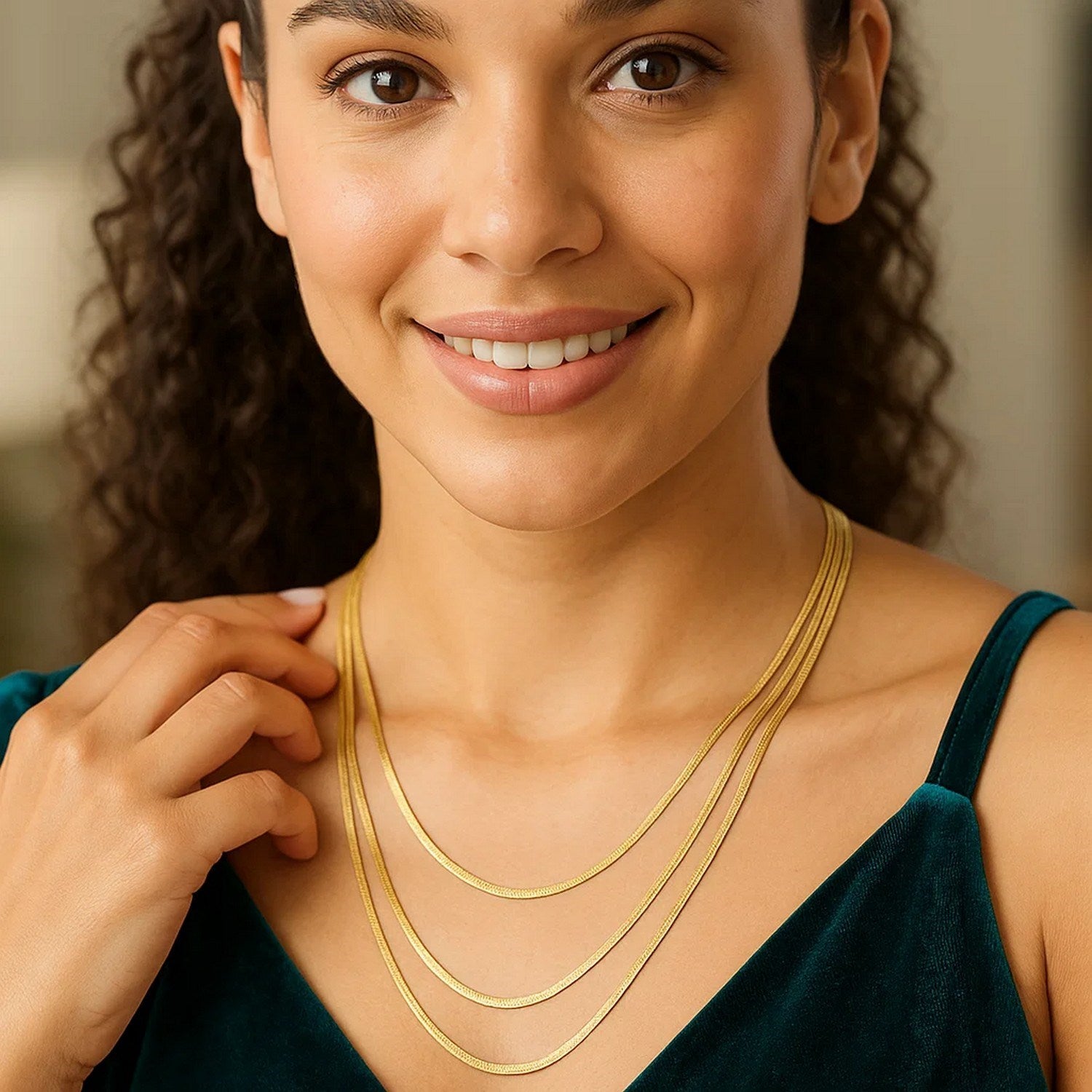 Triple Herringbone Chain Necklace