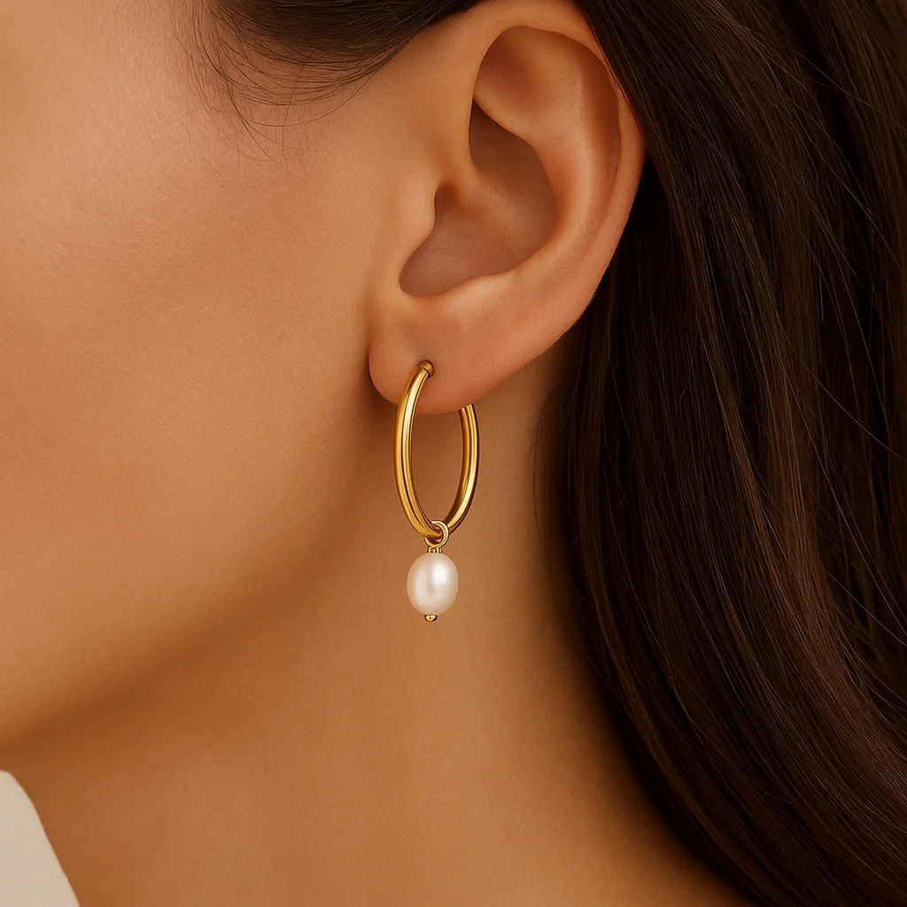Pearl Drop Oval Earrings | 14K Gold