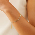 Smooth Curved Bar And Lariat Style Bracelet in 14K Yellow Gold