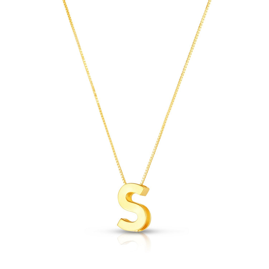 14K Yellow Gold Yours Truly Block Letter Initial S Necklace