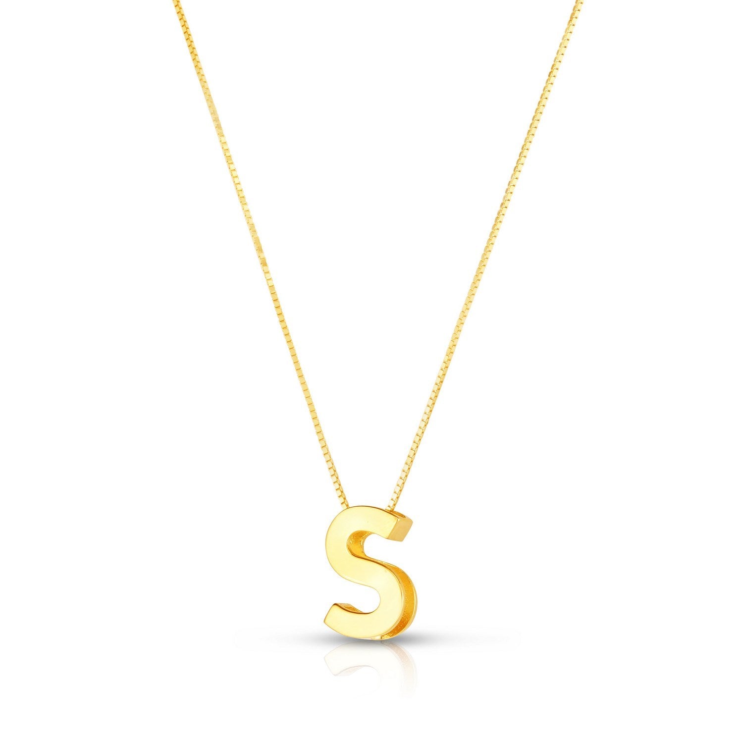 14K Yellow Gold Yours Truly Block Letter Initial S Necklace