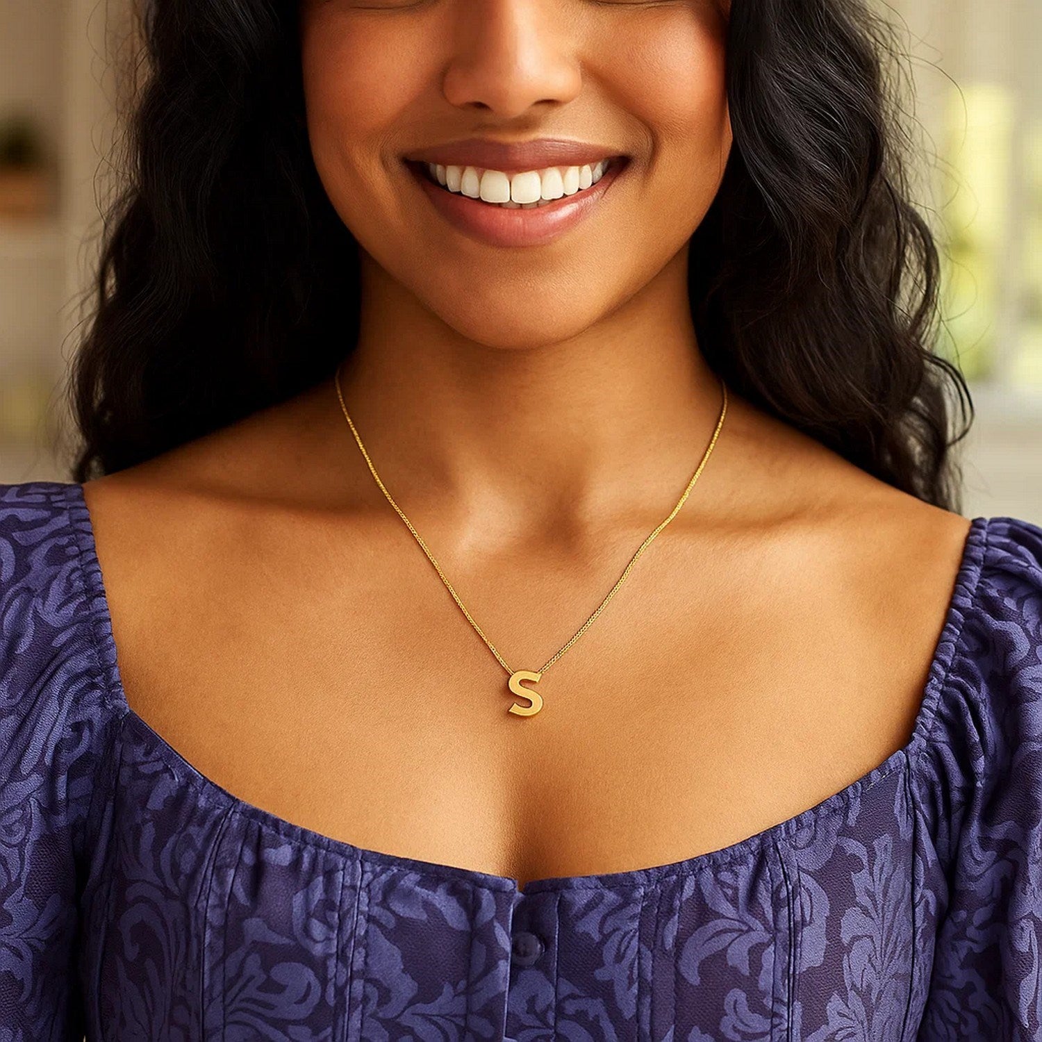 14K Yellow Gold Yours Truly Block Letter Initial S Necklace