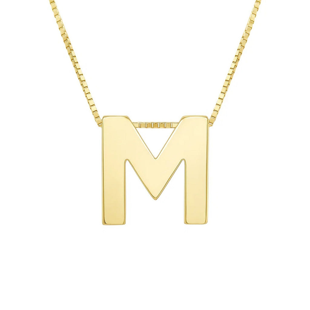 14K Yellow Gold Yours Truly Block Letter Initial M Necklace