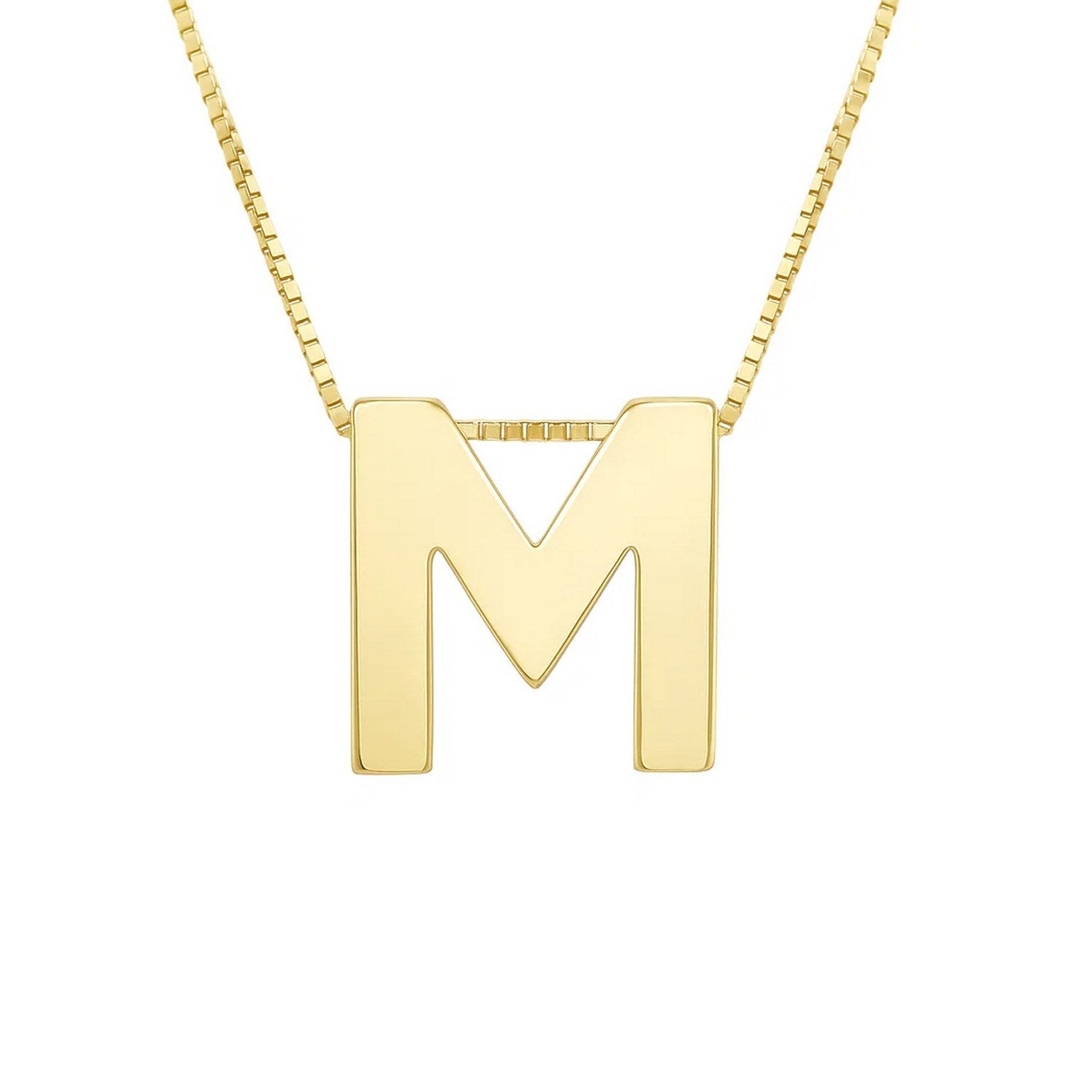 14K Yellow Gold Yours Truly Block Letter Initial M Necklace