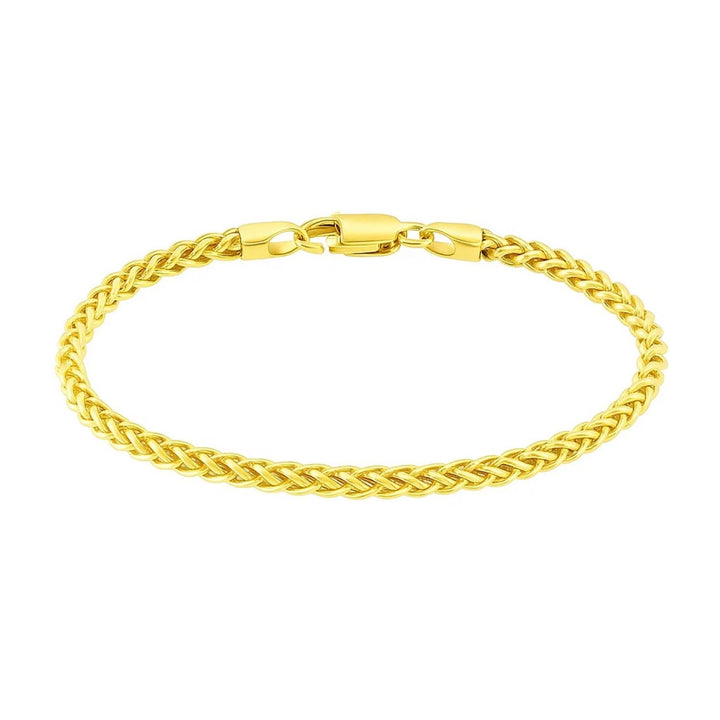 Wheat chain bracelet in 14K yellow gold, 3.20mm, closed in an oval with lobster clasp and end caps