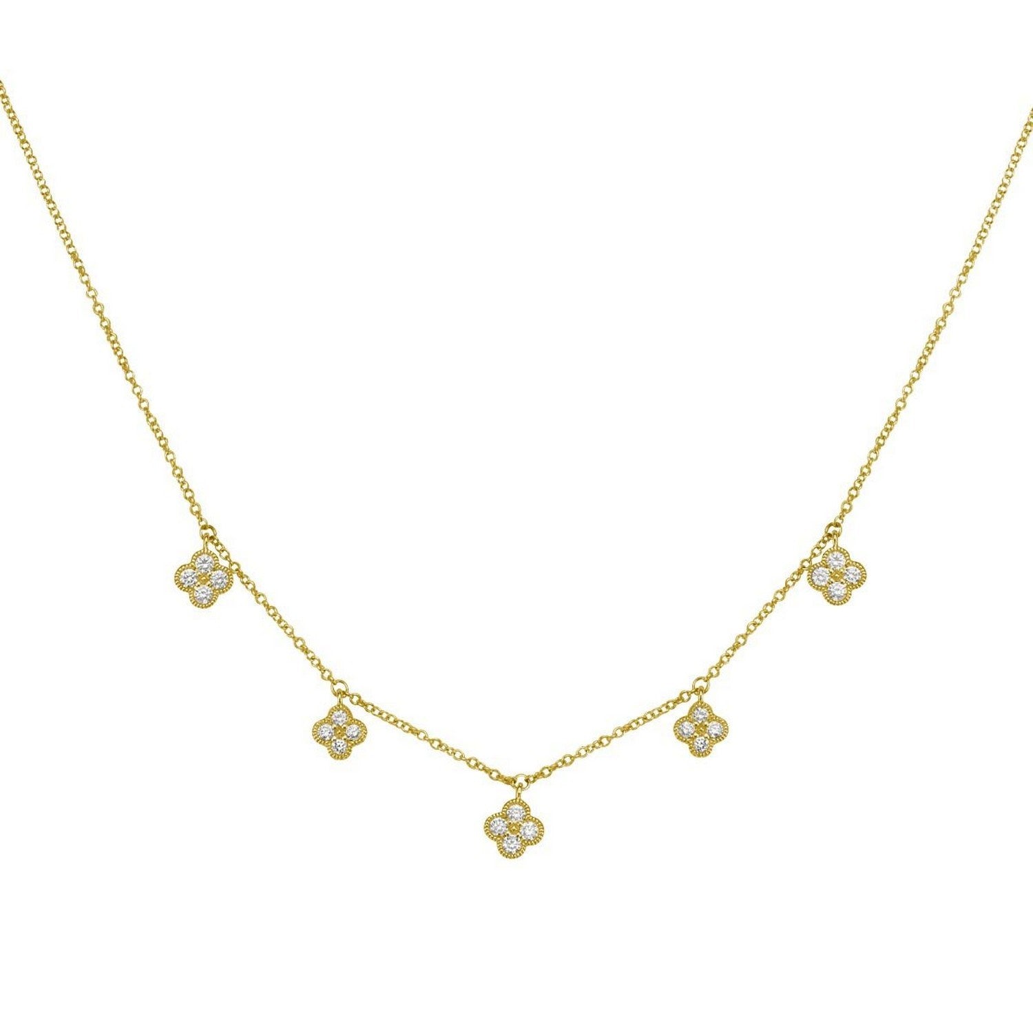 Diamond Flower Necklace in 14K Yellow Gold
