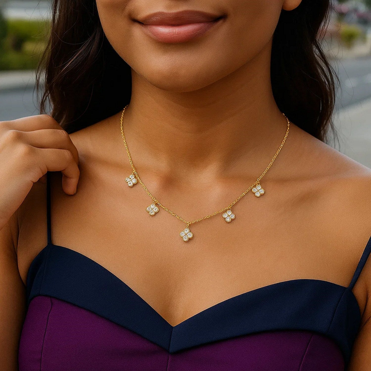 Diamond Flower Necklace in 14K Yellow Gold