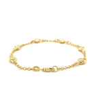14K Yellow Gold Rolo Chain Bracelet With Puffed Heart Stations