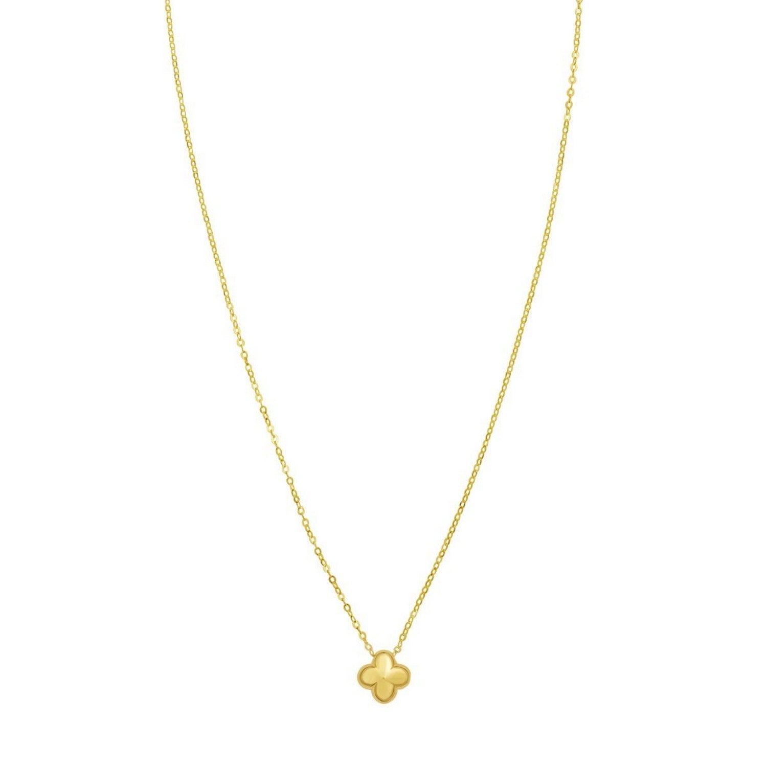 14K Yellow Gold Puffed Mini Clover Pendant Necklace