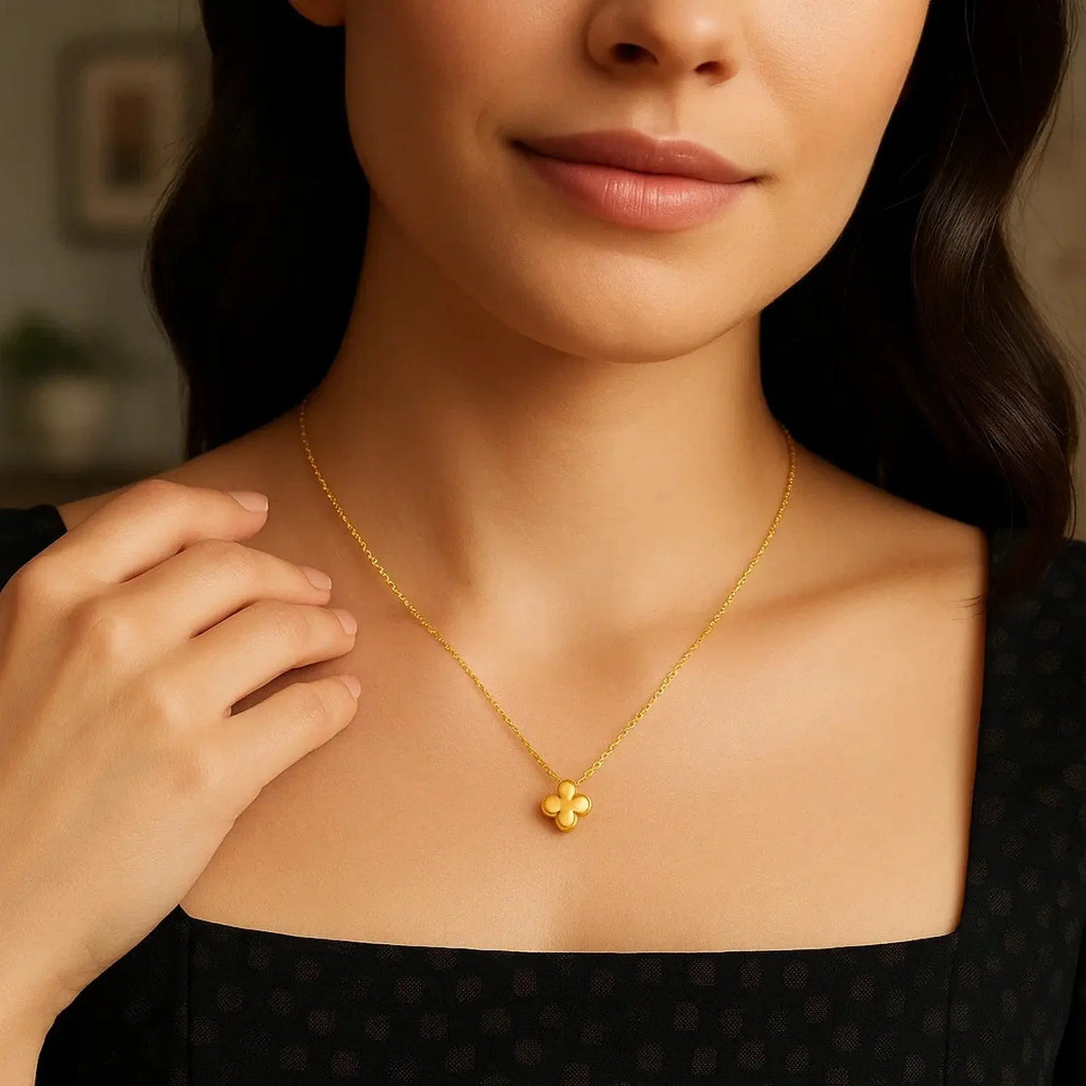 Puffed Clover Pendant & Chain  Necklaces DEEVE