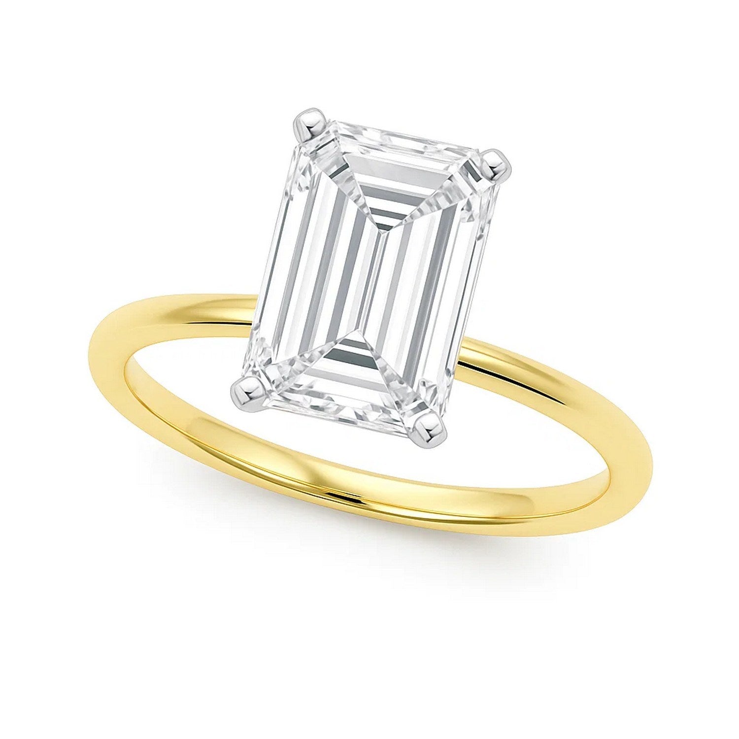 5.ct Emerald Cut Lab Grown Diamond Solitaire Ring in 14K Yellow Gold | IGI Certified