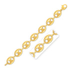 Front view of 14K yellow gold lite puffed mariner link bracelet, 16.00 mm wide, 8 inch length, lobster clasp