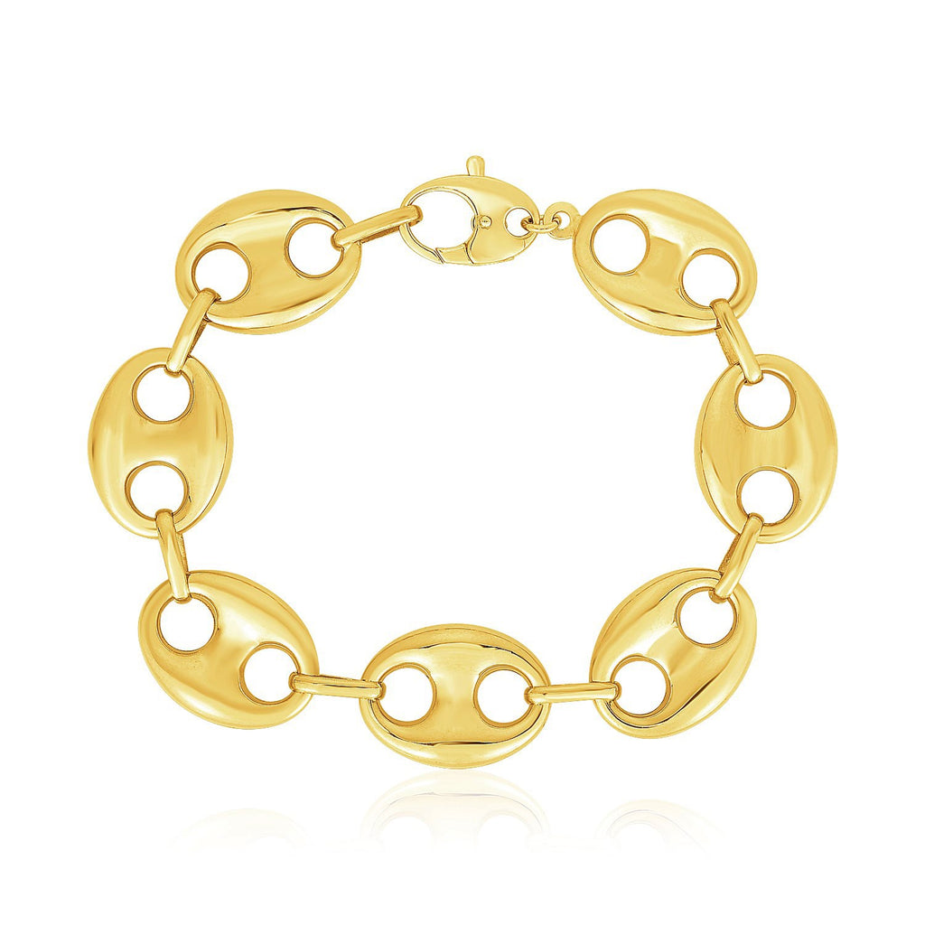 High Polish Lite Puffed Mariner Link Bracelet in 14K Yellow Gold