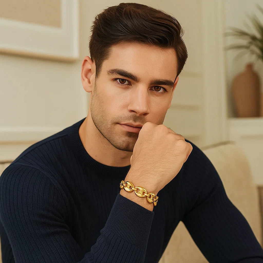 High Polish Lite Puffed Mariner Link Bracelet in 14K Yellow Gold