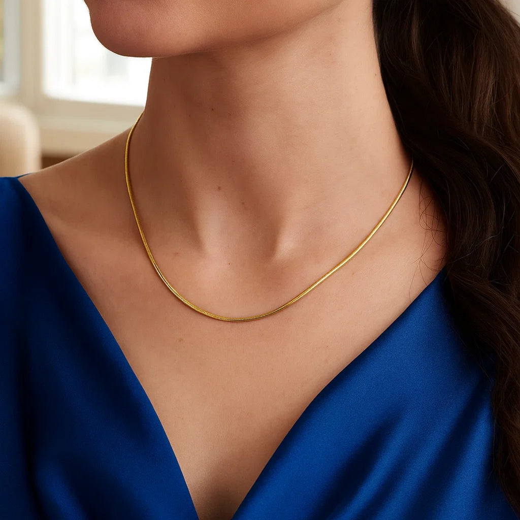Omega Style Round Chain Necklace in 14k Gold