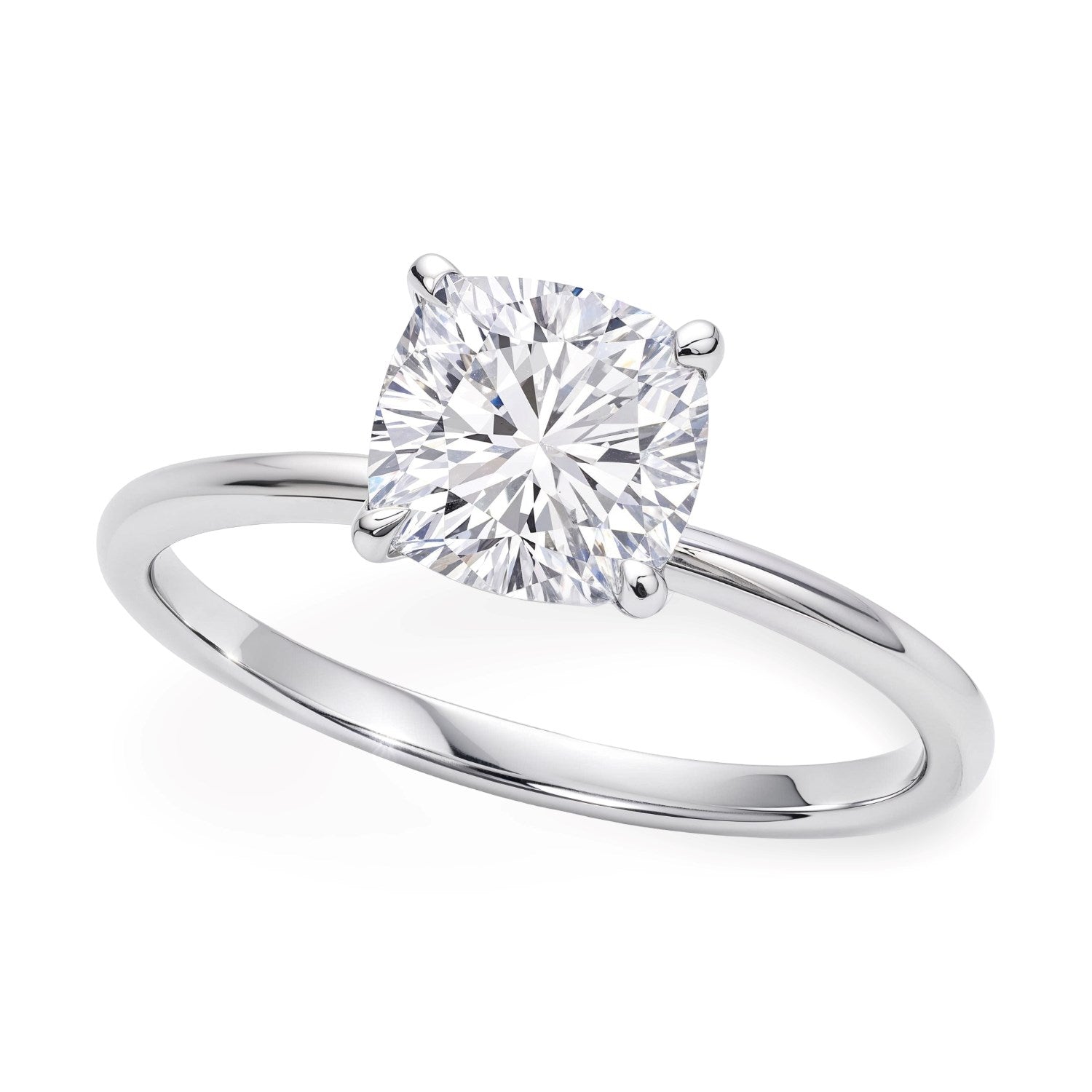 2 Carat Cushion Lab Grown IGI G/VS1 Diamond Solitaire Ring in 14K White Gold