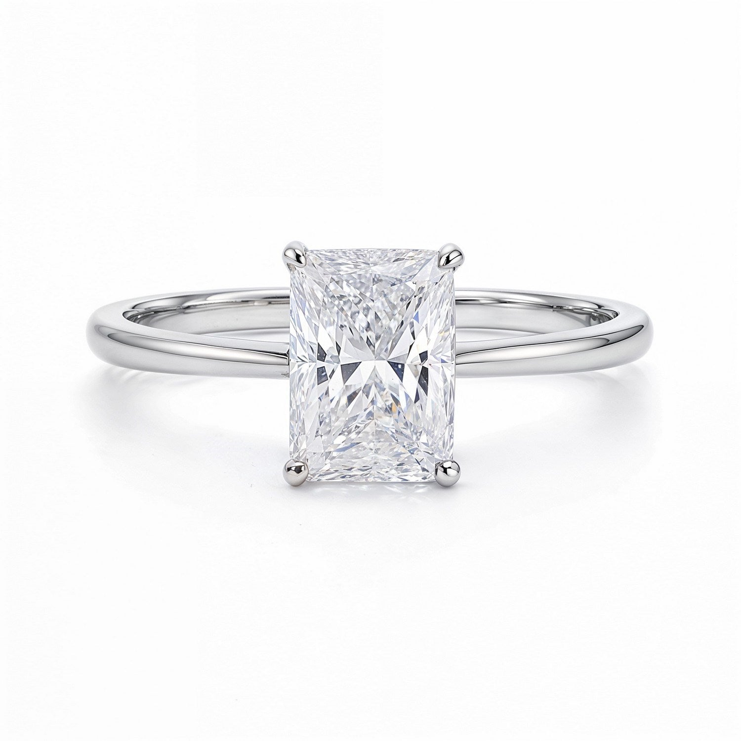 2.ct Radiant Cut Lab Grown Diamond Solitaire Ring in 14K White Gold | IGI Certified