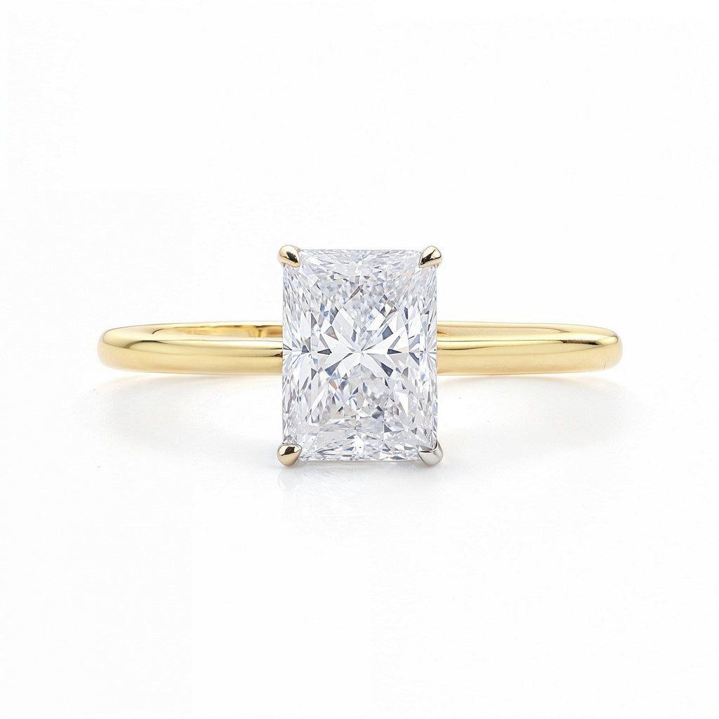 2 Carat Radiant Lab Grown Diamond Solitaire Ring in 14K Yellow Gold