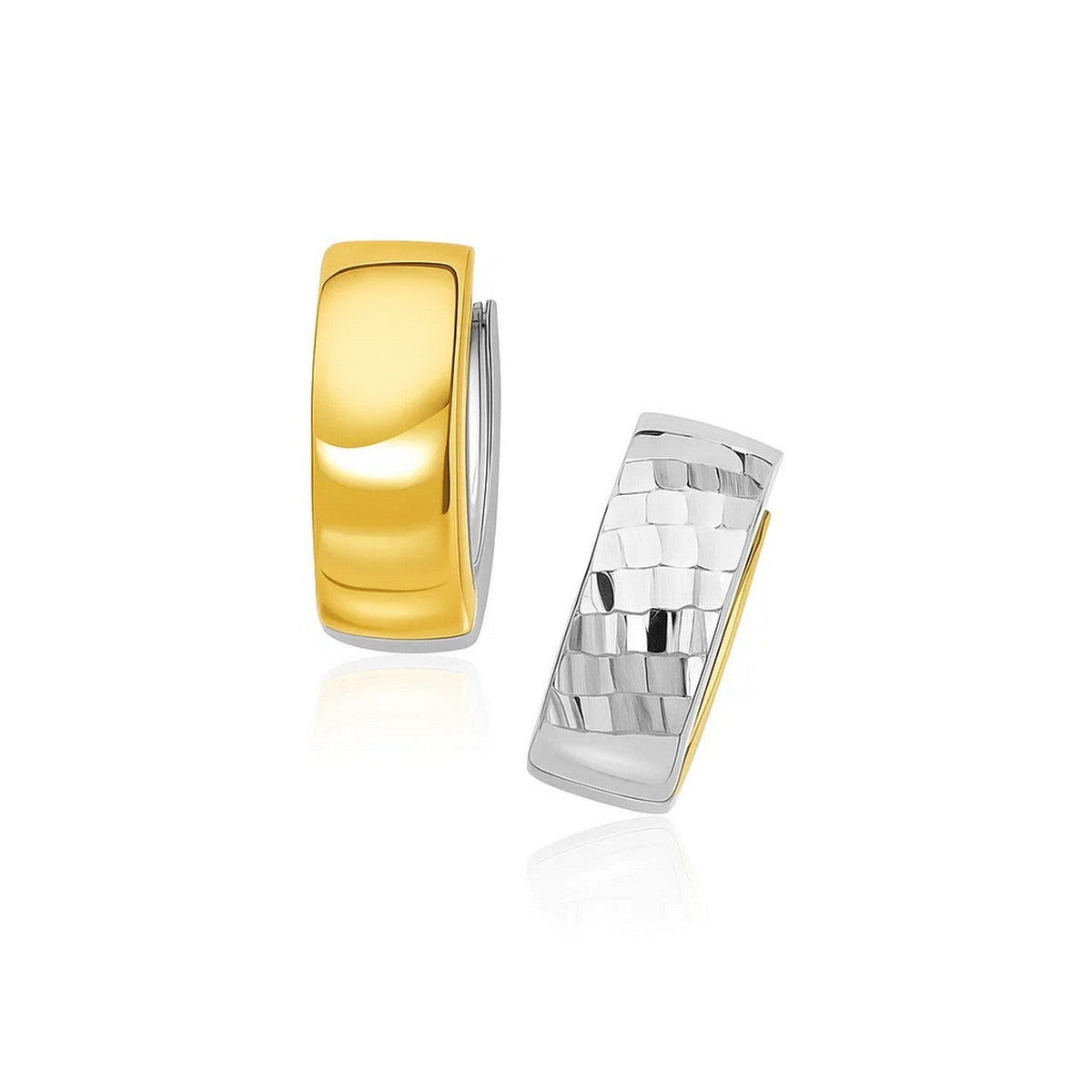 Diamond-Cut and Polished Hoop Earrings in 14K Two-Tone Gold