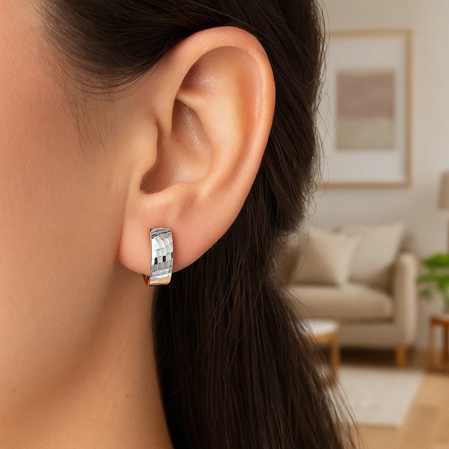 Diamond-Cut & Polished Hoop Earrings in 14K Two-Tone Gold