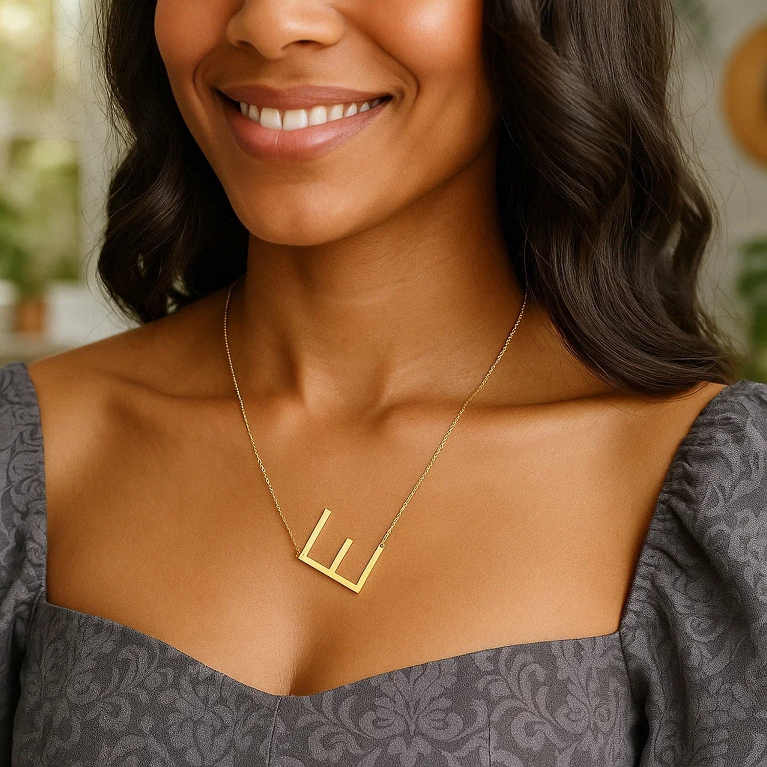 14K Yellow Gold Yours Truly Large Initial E Necklace