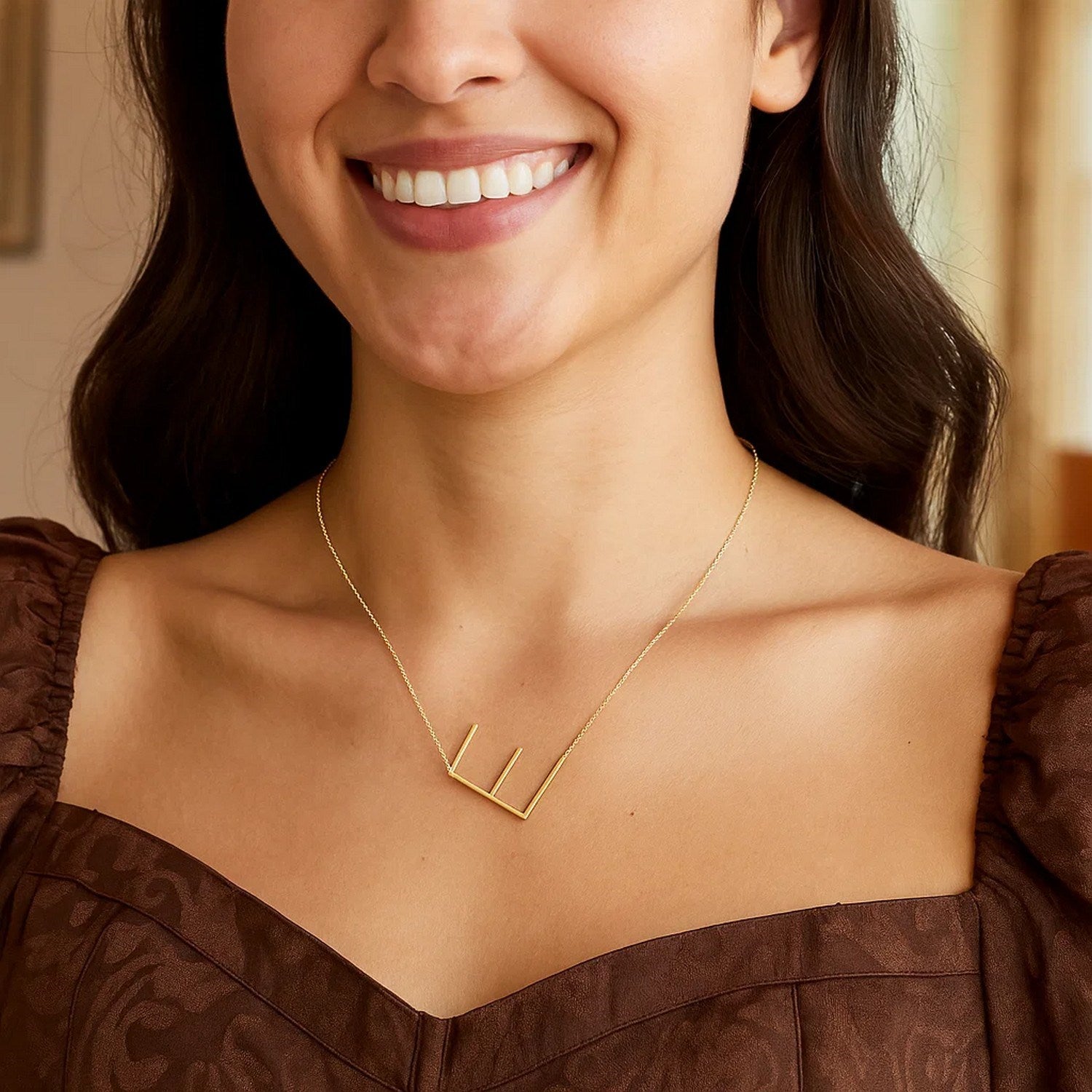 14K Yellow Gold Yours Truly Large Initial E Necklace