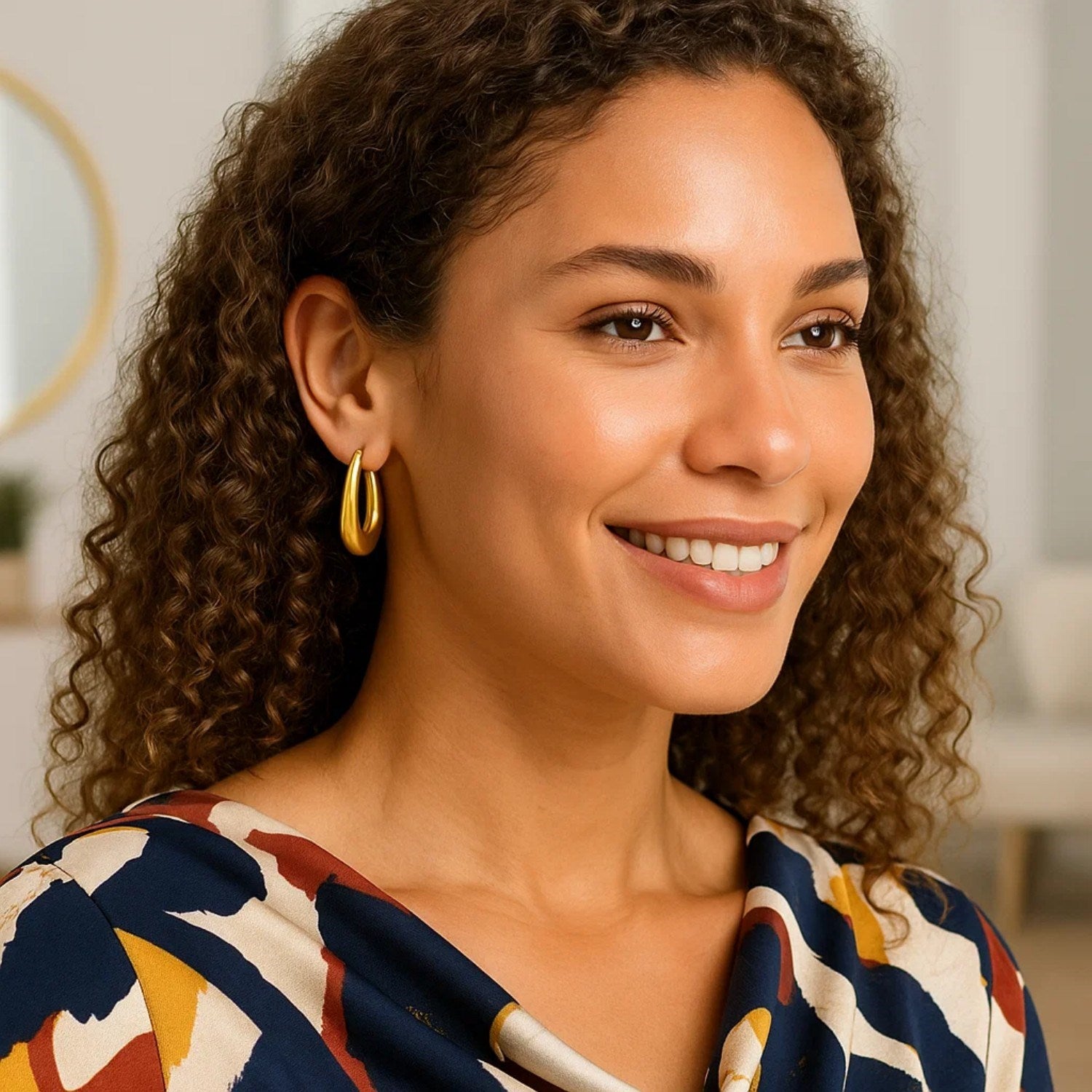 14K Yellow Gold Graduated Oval Hoop Earrings 20.00 mm