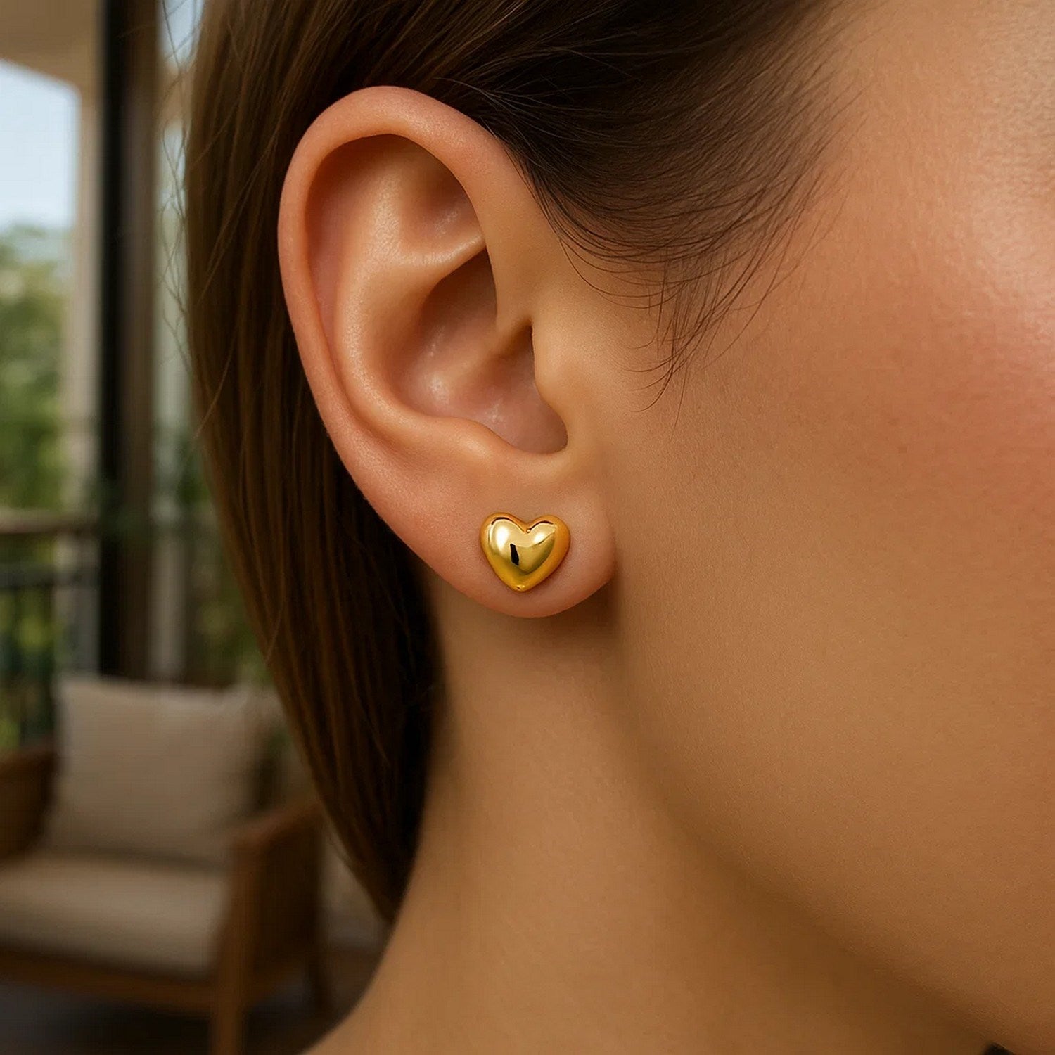 Puffed Heart Shape Earrings | 14K Gold