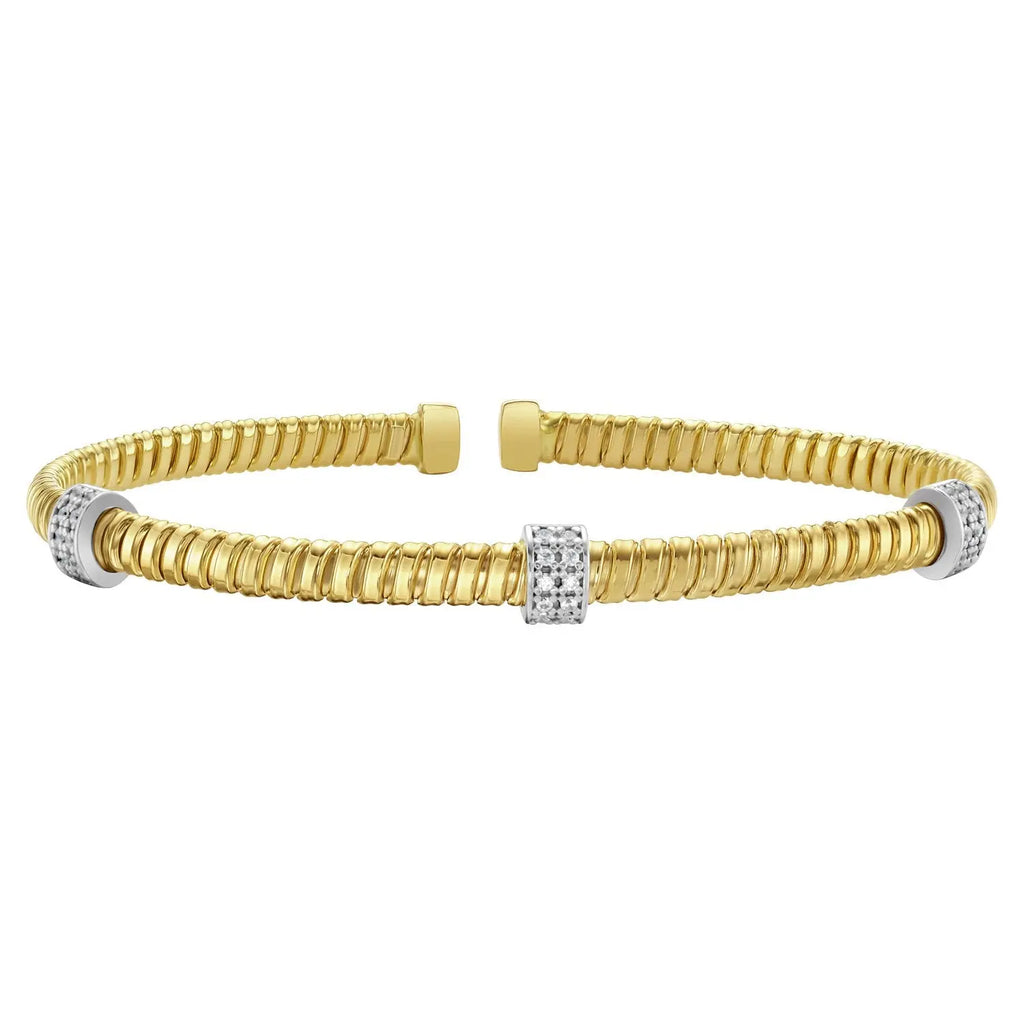 Diamond Triple Station Tubogas Cuff 11057 in 14K Yellow Gold  Cuffs DEEVE