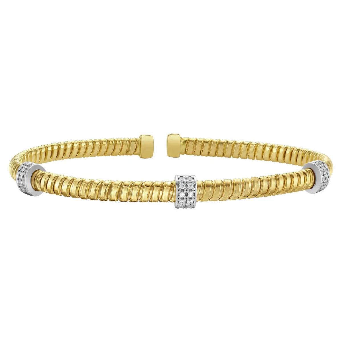 Diamond Triple Station Tubogas Cuff 11057 in 14K Yellow Gold  Cuffs DEEVE