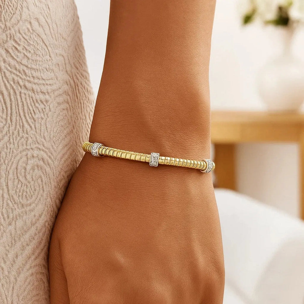 Diamond Triple Station Tubogas Cuff 11057 in 14K Yellow Gold  Cuffs DEEVE