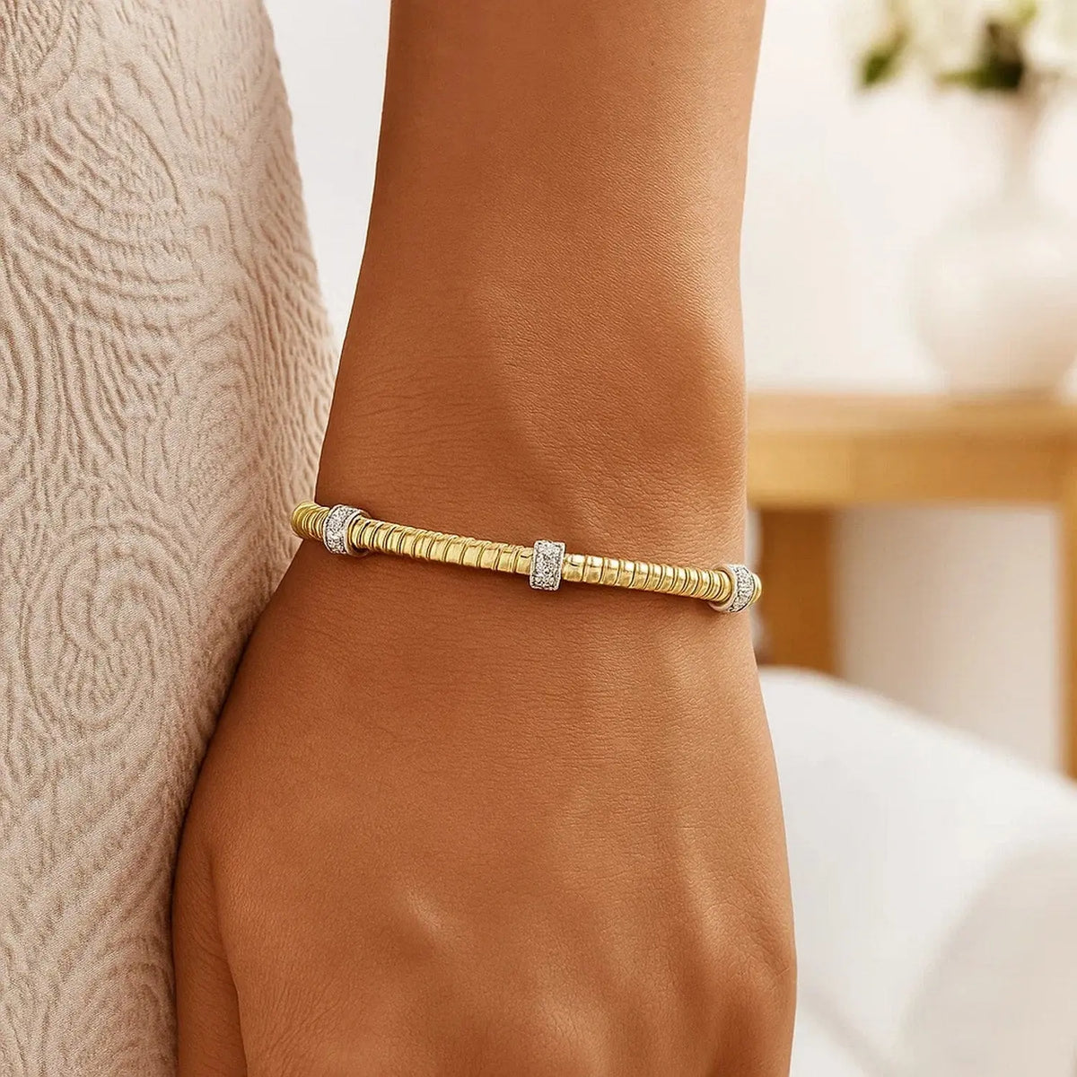 Diamond Triple Station Tubogas Cuff 11057 in 14K Yellow Gold  Cuffs DEEVE