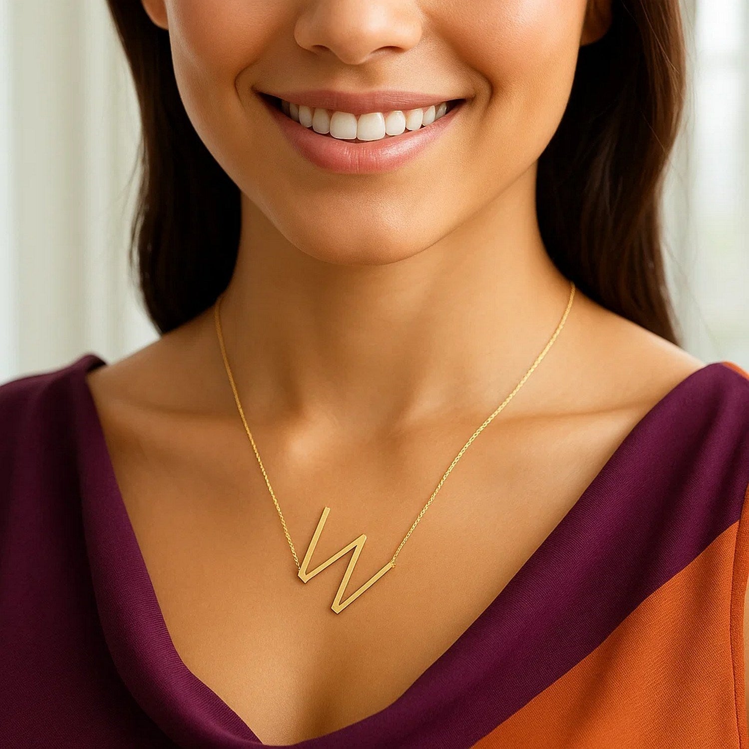 14K Yellow Gold Yours Truly Large Initial W Necklace