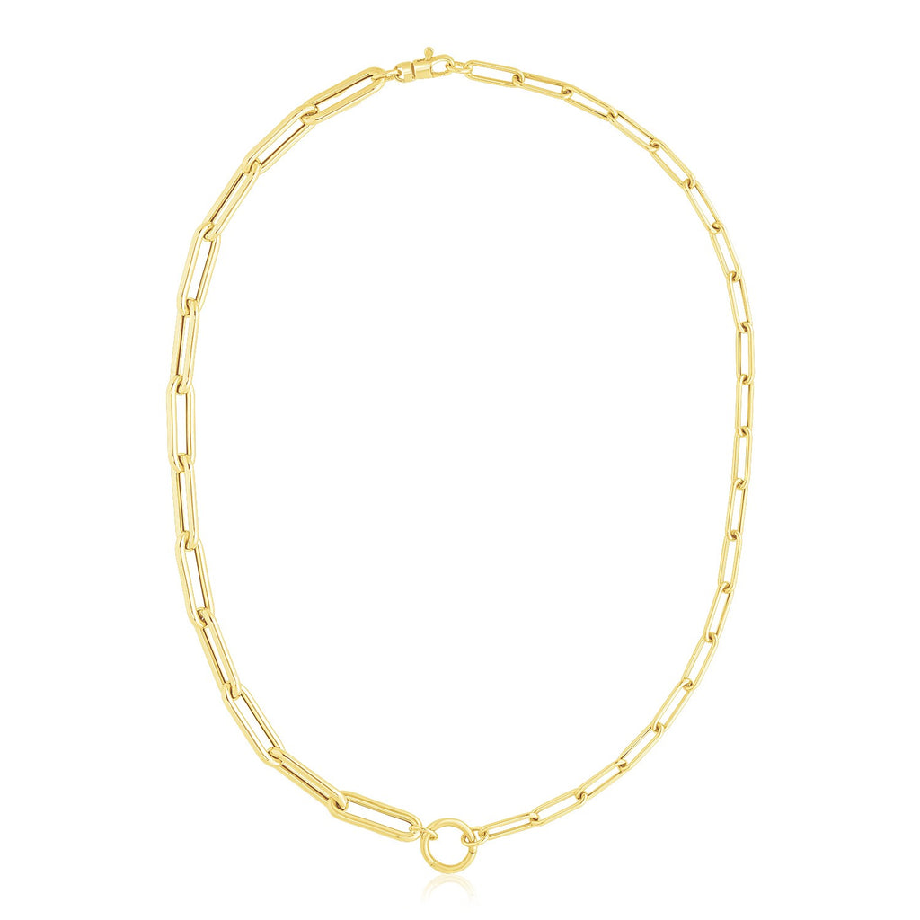Elongated Paperclip Chain Circle Necklace in 14K Yellow Gold