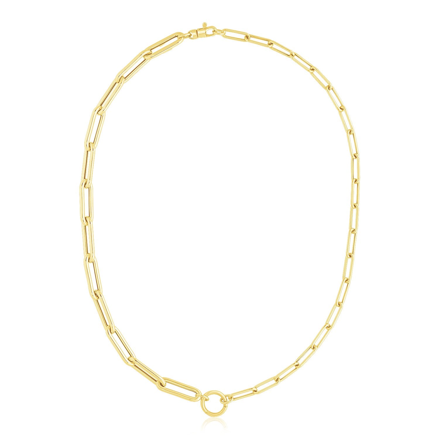 Elongated Paperclip Chain Circle Necklace in 14K Yellow Gold