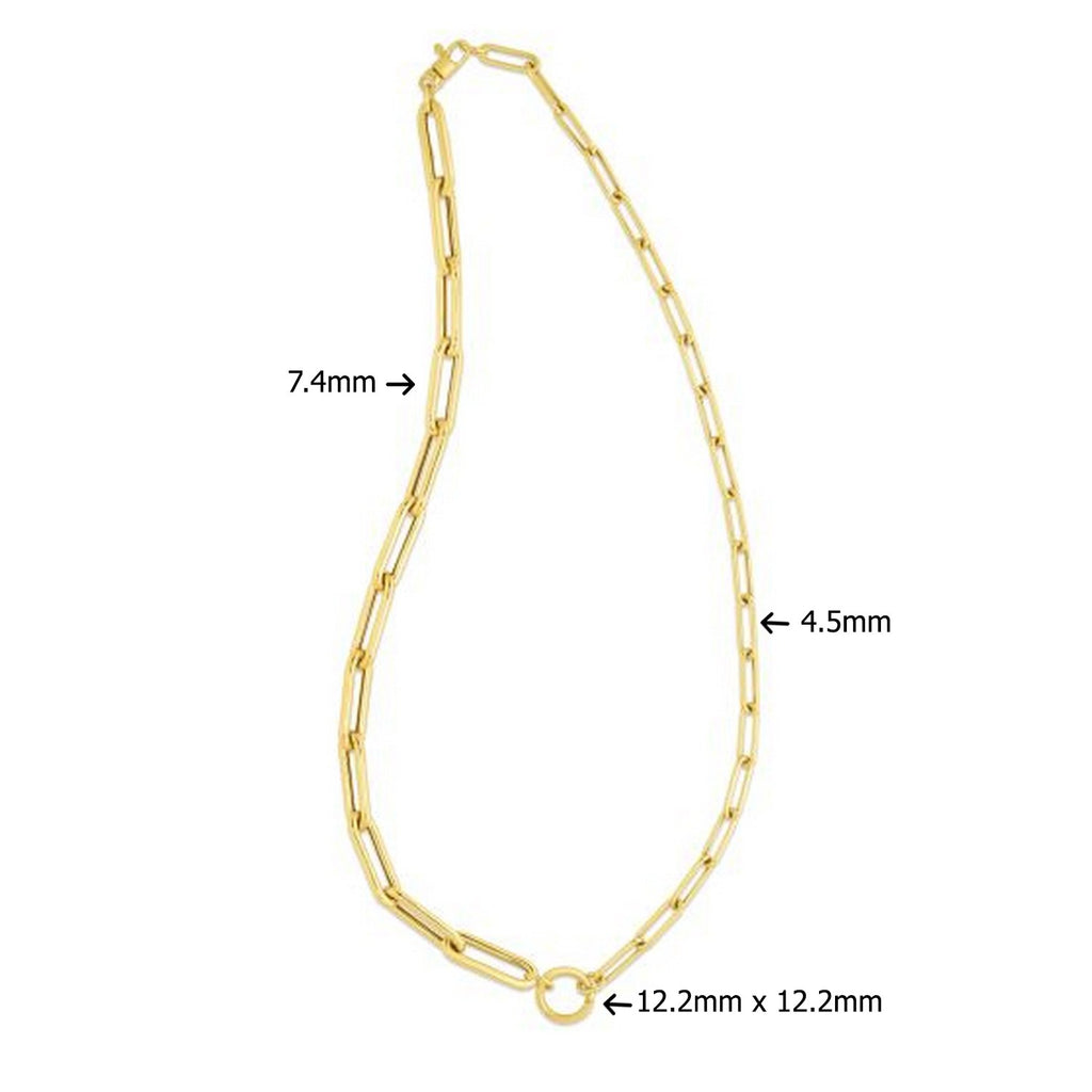 Elongated Paperclip Chain Circle Necklace in 14K Yellow Gold