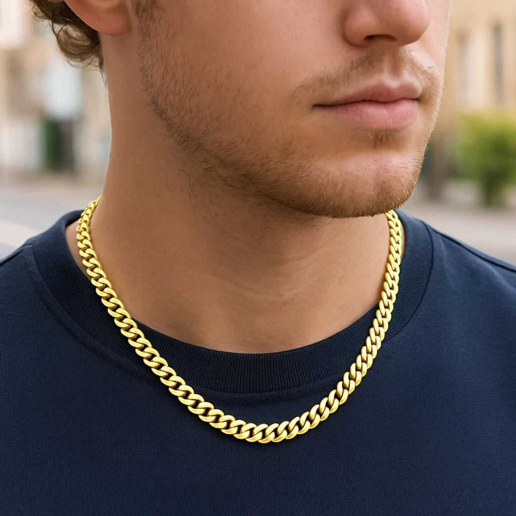 Miami Cuban link chain necklace in 14K yellow gold, 8.0mm