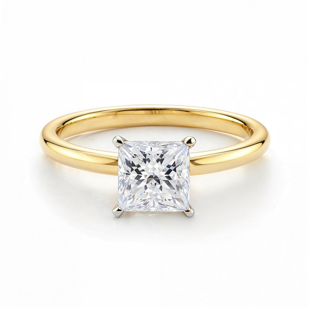 1.00ct princess cut diamond ring in yellow gold setting