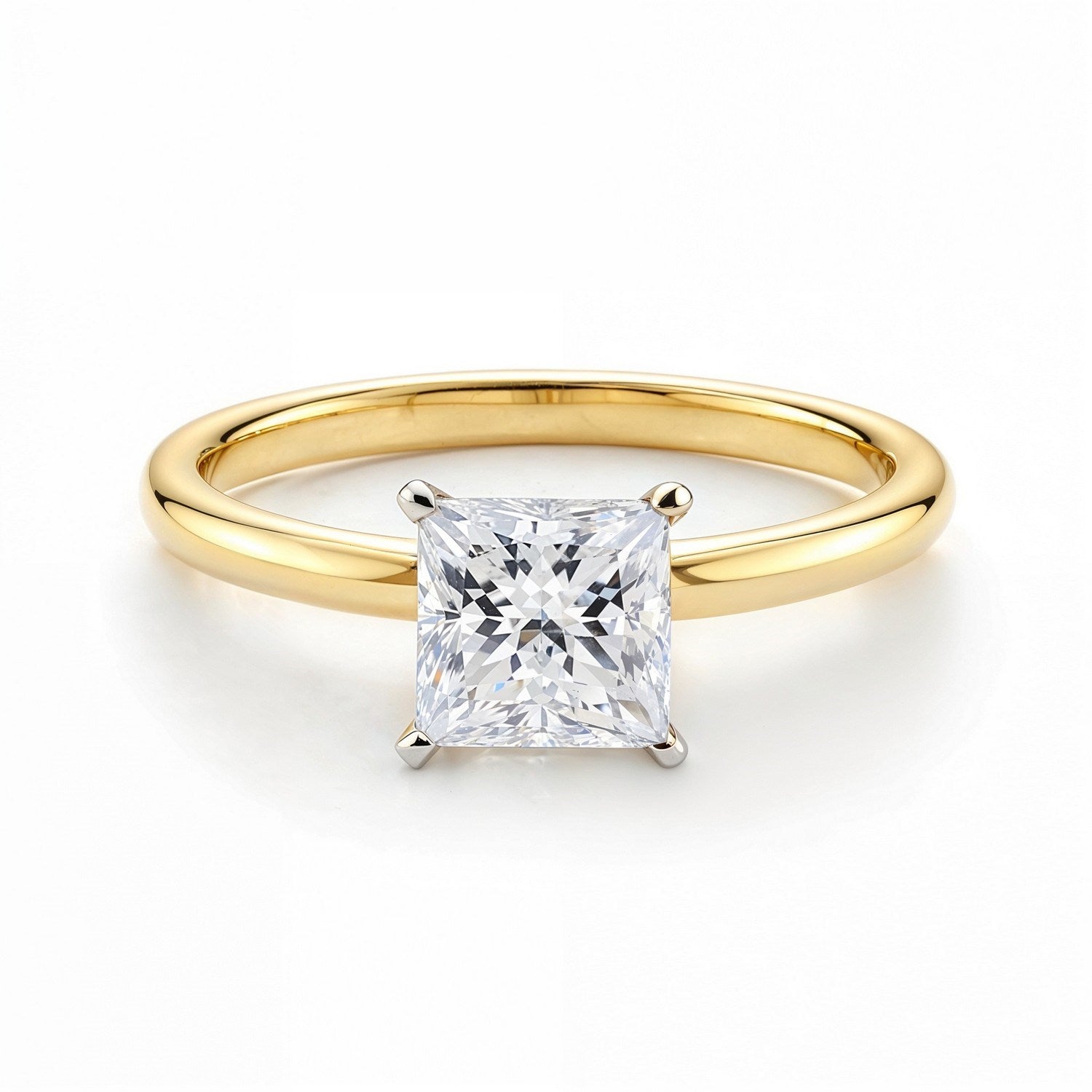 1 Carat Princess Lab Grown IGI G/VS1 Diamond Solitaire Ring in 14K Yellow Gold