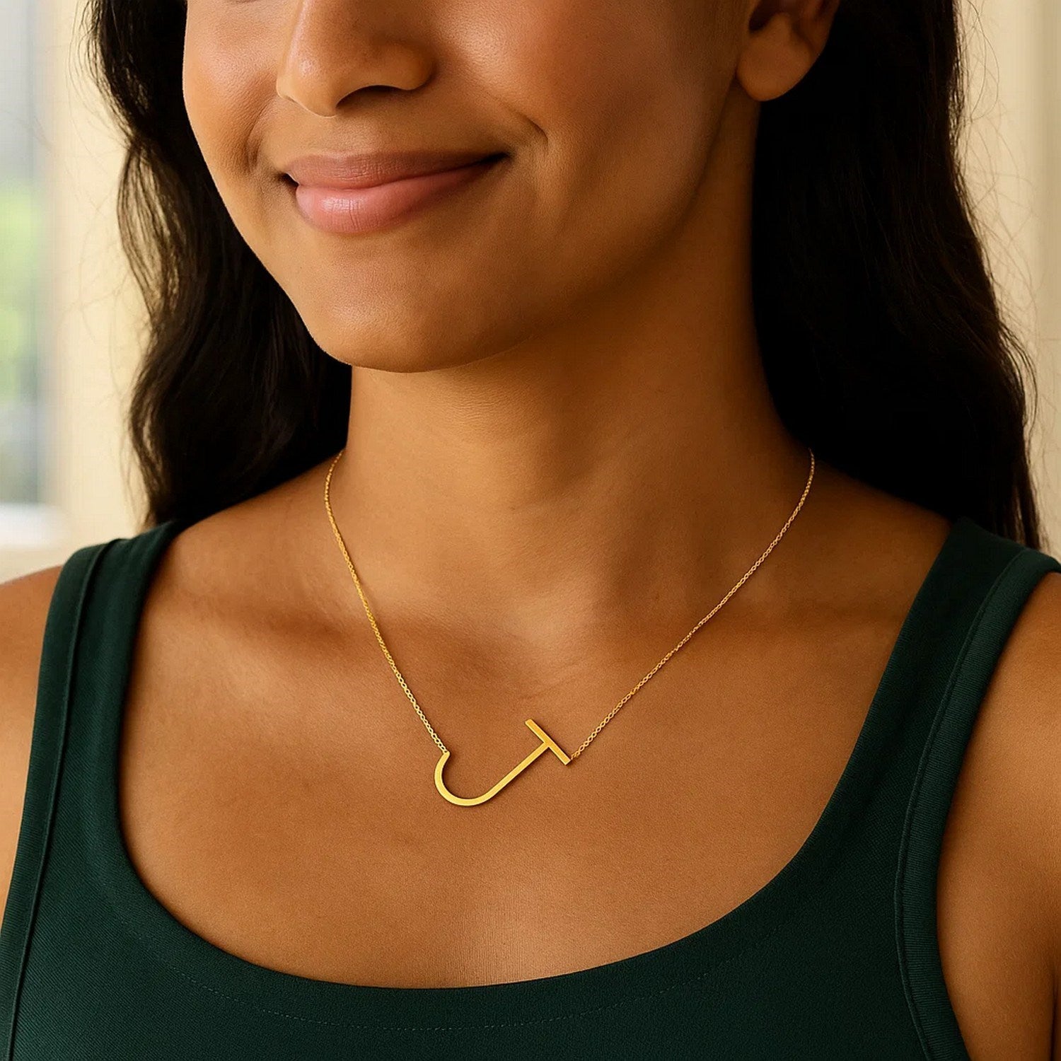 14K Yellow Gold Yours Truly Large Initial J Necklace