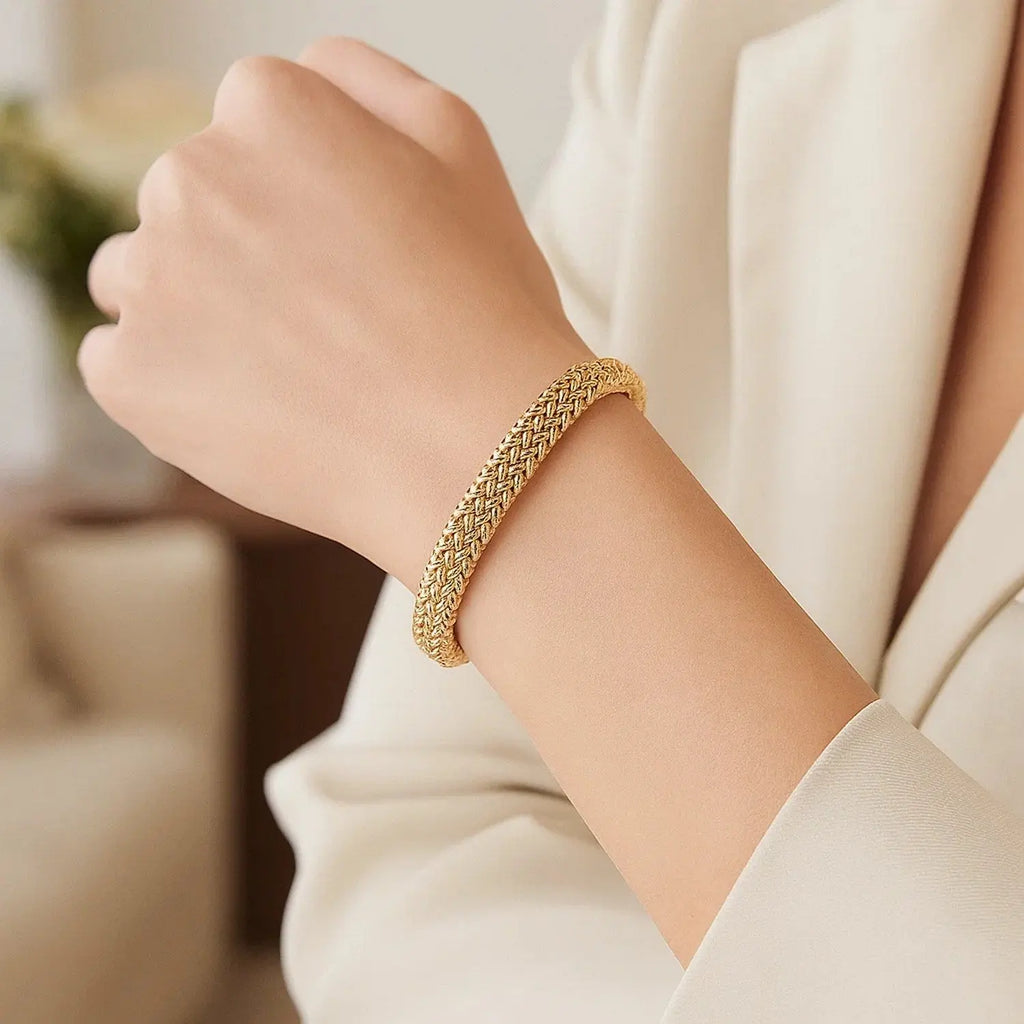 High Polish Thick Braided Bracelet in 14K Yellow Gold  Woven Bracelets DEEVE