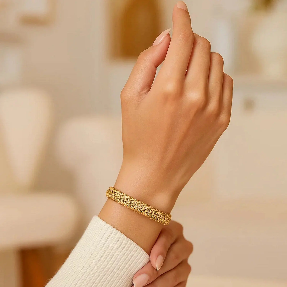 High Polish Thick Braided Bracelet in 14K Yellow Gold  Woven Bracelets DEEVE
