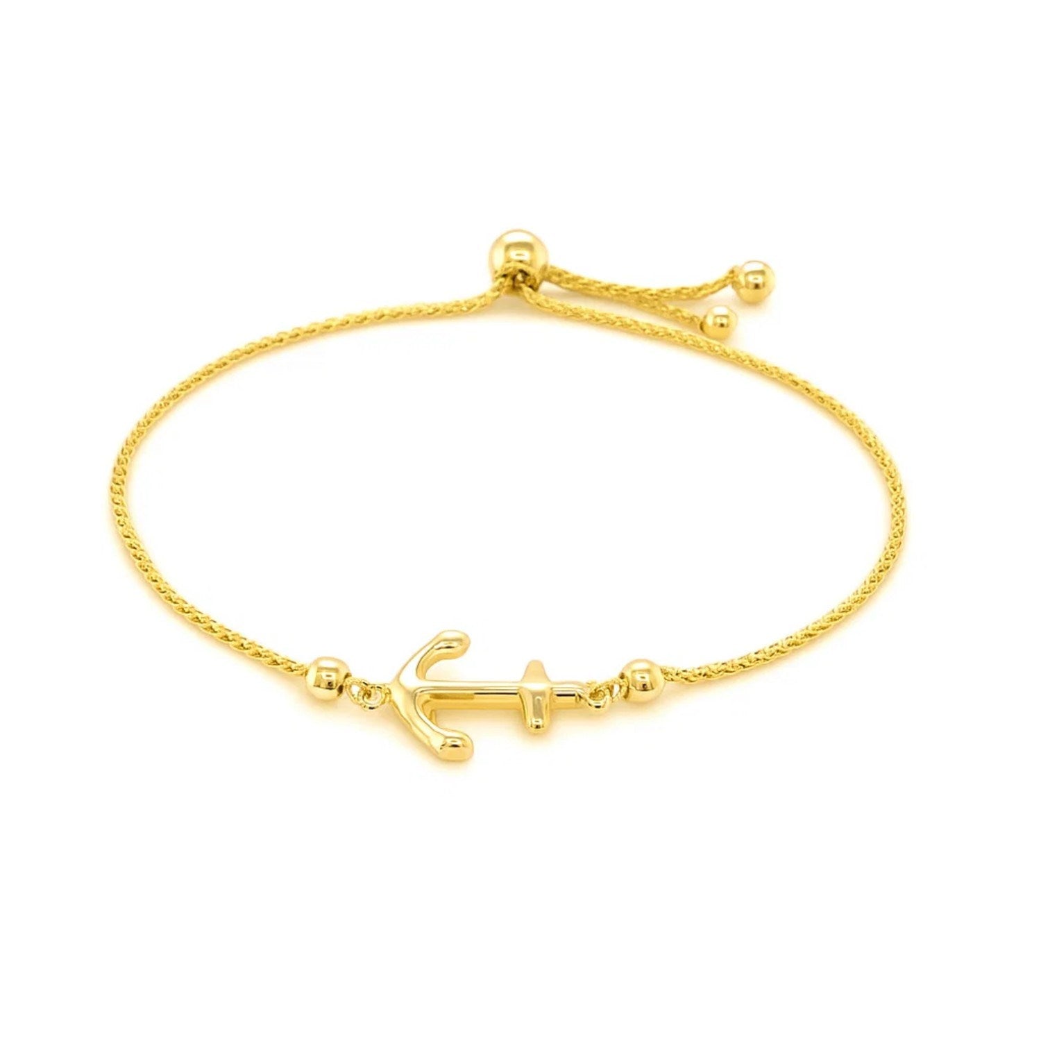 14k Yellow Gold Anchor Design Adjustable Lariat Bracelet