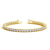 Front view of 14K yellow gold lab-grown diamond tennis bracelet with round diamonds in four-prong setting and box clasp with hidden safety