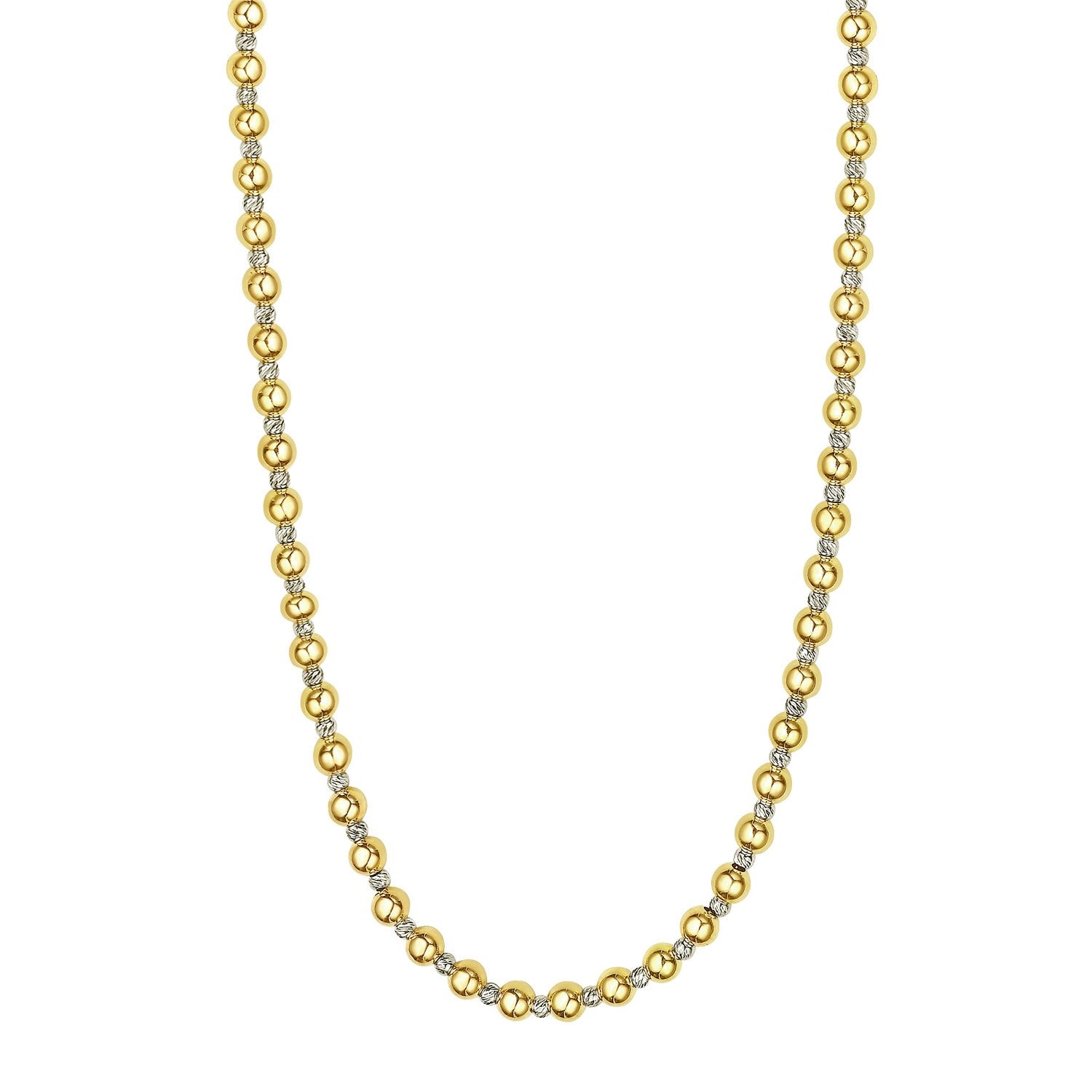Two Tone Beaded Chain Necklace in 14k Yellow Gold