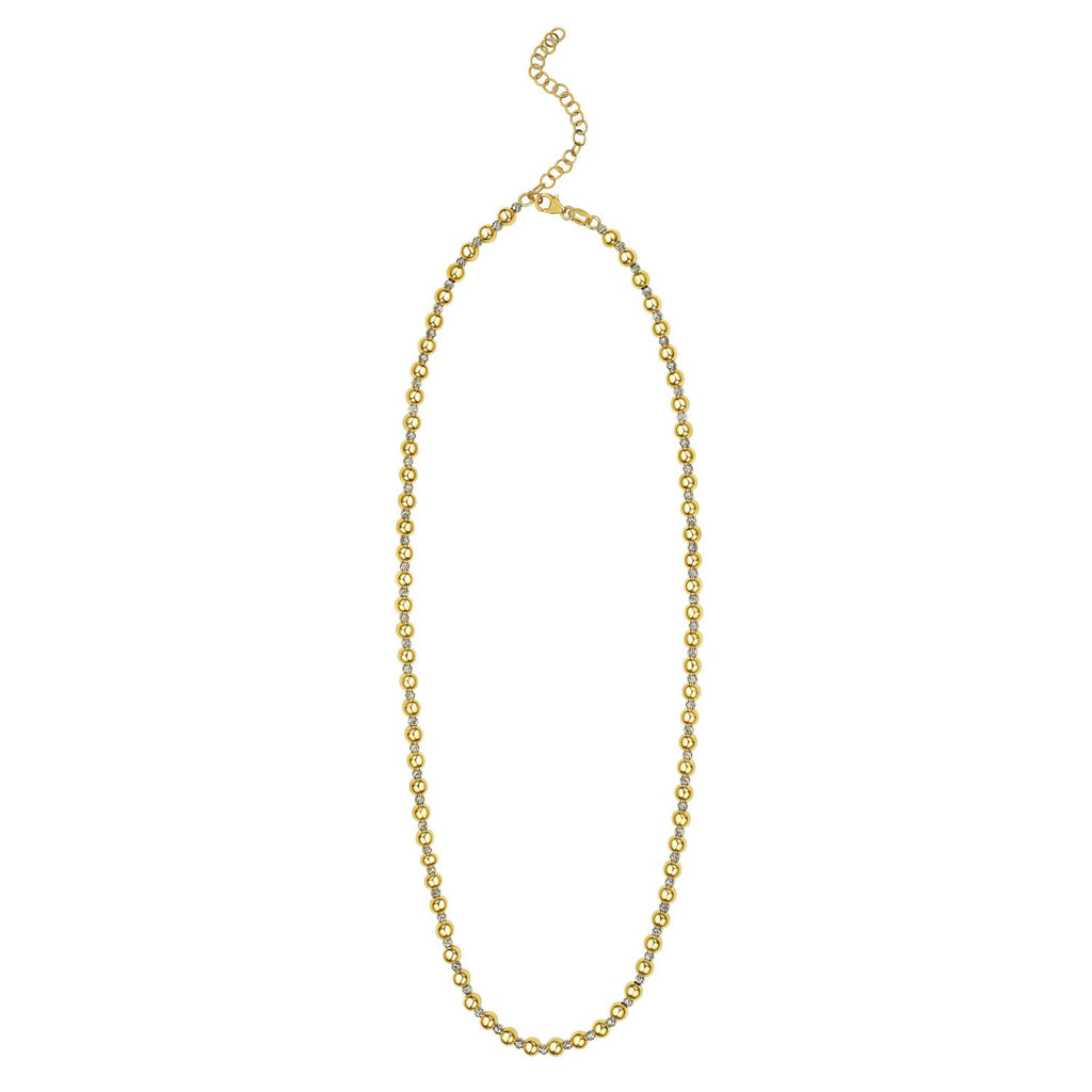 Two Tone Beaded Chain Necklace in 14k Yellow Gold