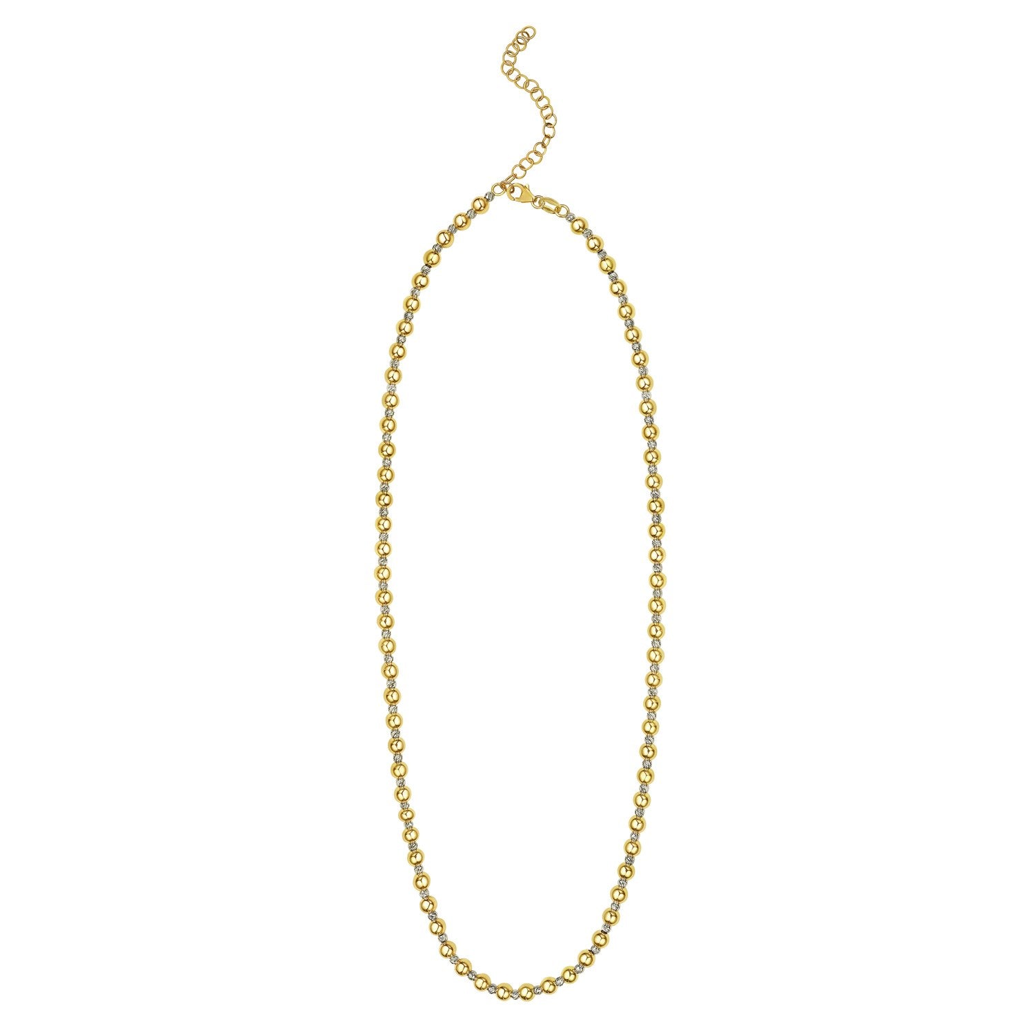 Two Tone Beaded Chain Necklace in 14k Yellow Gold