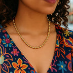 Two Tone Beaded Chain Necklace in 14k Yellow Gold