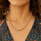 Two Tone Beaded Chain Necklace in 14k Yellow Gold
