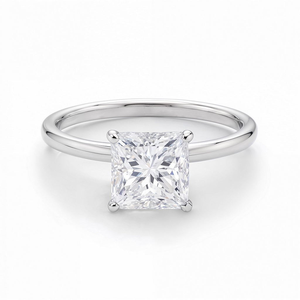 Princess cut lab grown diamond solitaire ring detail view